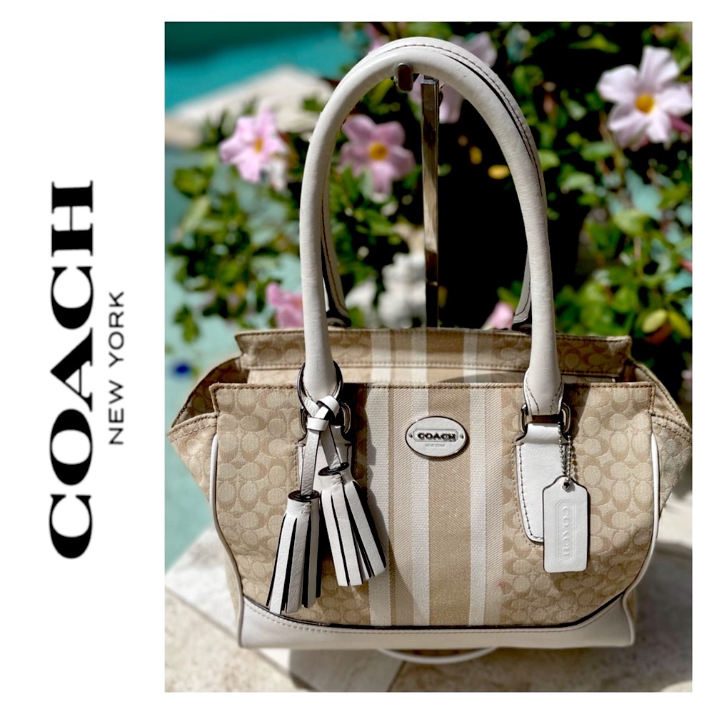 Coach NEW YORK Legacy Med. Candace Satchel in Sig. C Print w/Stripes & Silver HW